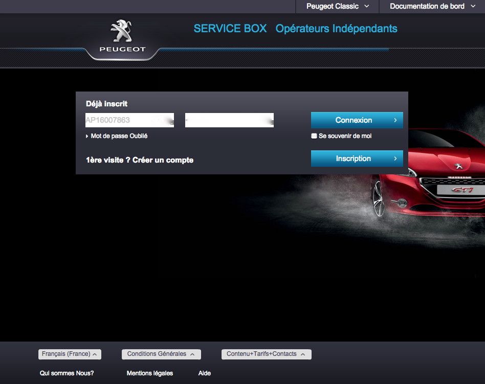 Accès gratuit au catalogue de pièces auto Peugeot Servicebox